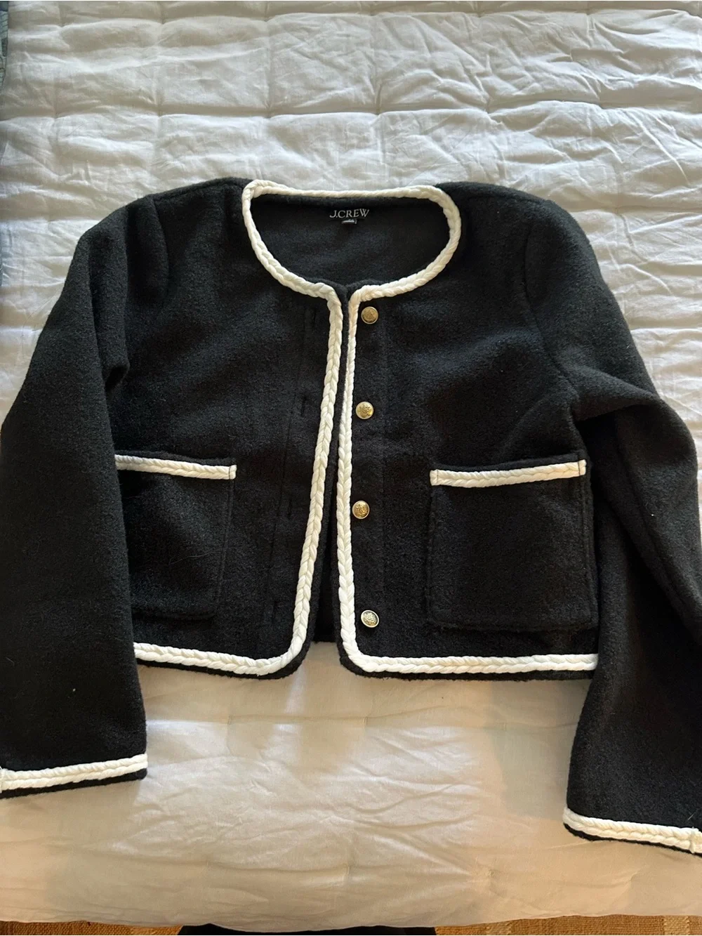Jcrew Black Cropped Boxy Jacket with White Trim - Size M